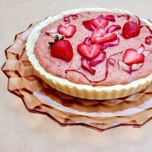 Vintage ❉ Art Deco Cube Cubist Serving Dish Platter in Pink Depression Glass